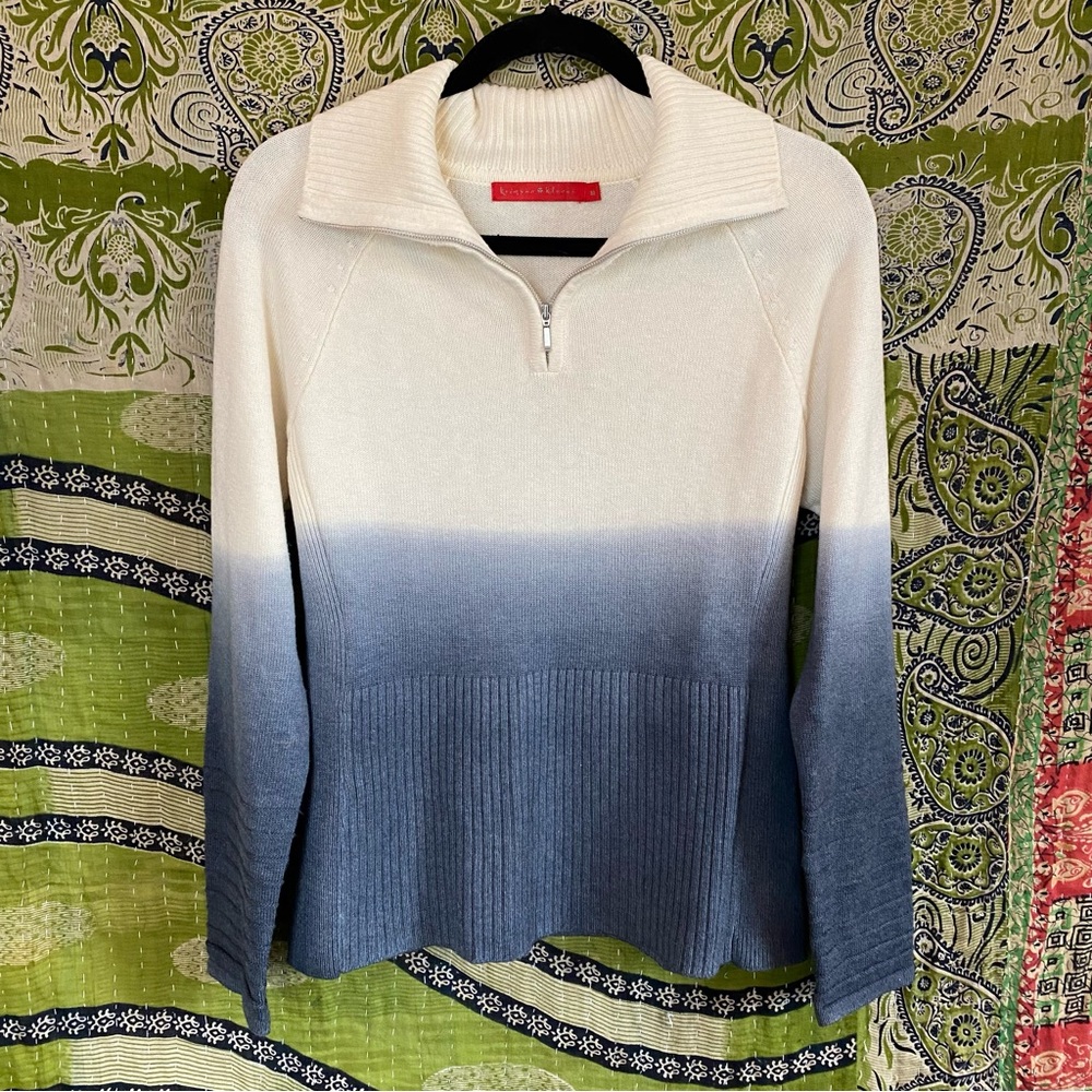 Krimson Klover Ivory/ Slate Ombre Ski Lodge 1/4 Zip Wool Blend Sweater Medium